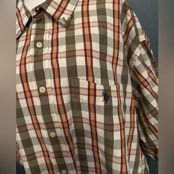 US Polo Assn Red/Orange Plaid Short Sleeve Button Up Men's Size 4XLT - Picture 4 of 7